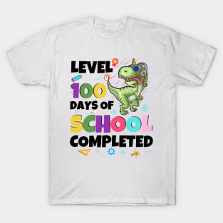 Level 100 Days Of School Completed Dinosaurs And Videos Games 100 Days Of School T-Shirt